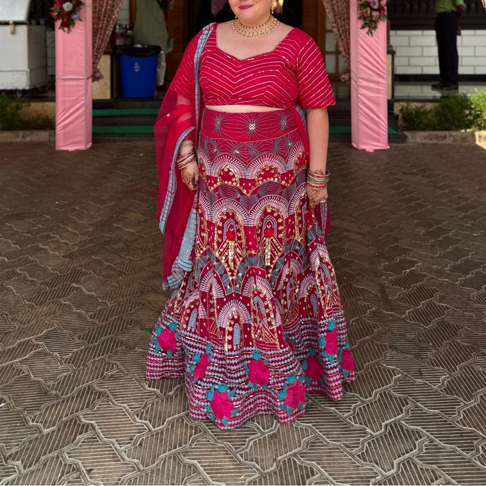 Hot pink lehenga skirt, top and dupatta   - 3XL / US 14-18